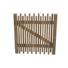 3ft High Forest Contemporary Picket Gate - Pressure Treated - White Background, Frontal View