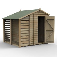5x7 Forest 4Life Overlap Windowless Apex Shed with Lean to - isolated with doors closed