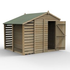 6x8 Forest 4Life Overlap Windowless Apex Shed with Lean To - isolated with doors closed