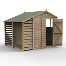 6x8 Forest 4Life Overlap Apex Shed with Lean To - isolated with doors open