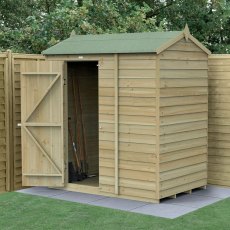 6x4 Forest 4Life Overlap Windowless Reverse Apex Shed - insitu with doors open