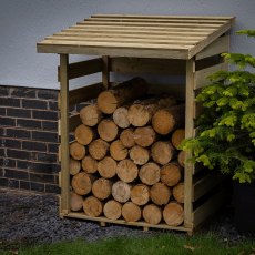 3 x 3 Forest Compact Pent Log Store - In Situ, Right-Hand Side