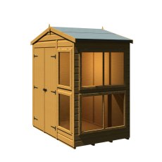6x4 Shire Shiplap Apex Sun Hut Potting Shed - isolated angle view