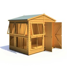 8x6 Shire Sun Hut Shiplap Apex Potting Shed - door open and located on the right hand side