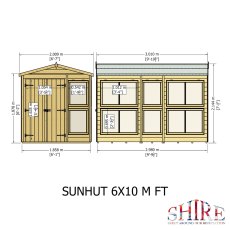 6x10 Shire Shiplap Apex Sun Hut Potting Shed - dimensions