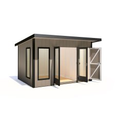 12 x 8 Shire Cali Insulated Garden Office With Side Storage - In Situ, Doors Open