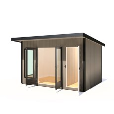 12 x 8 Shire Cali Insulated Garden Office With Side Storage - Isolated, Doors Open