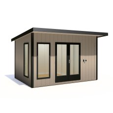 12 x 8 Shire Cali Insulated Garden Office With Side Storage - In Situ, Doors Closed