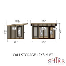 12 x 8 Shire Cali Insulated Garden Office With Side Storage - Dimensions