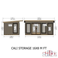 16 x 8 Shire Cali Insulated Garden Office With Side Storage - Dimensions