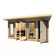 16 x 8 Shire Cali Insulated Garden Office With Side Storage - In Situ, Doors Open