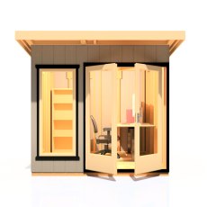 8 x 8 Shire Cali Insulated Garden Office - Front View, Doors Open