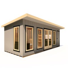 20 x 8 Shire Cali Insulated Garden Office With Side Storage - In Situ, Doors Closed