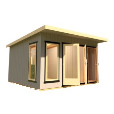 12 x 12 Shire Cali Insulated Garden Office with Side Storage - In Situ, Doors Open
