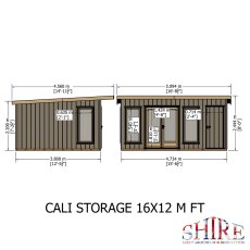 16 x 12 Shire Cali Insulated Garden Office With Side Storage - Dimensions