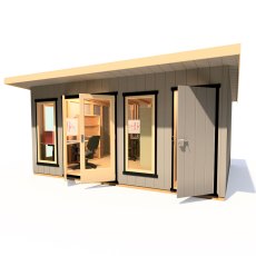 16 x 12 Shire Cali Insulated Garden Office With Side Storage - In Situ, Doors Open