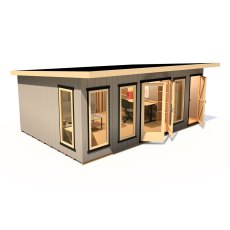 20 x 12 Shire Cali Insulated Garden Office With Side Storage - In Situ, Doors Open