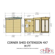 7x11 Shire Barclay Corner Summerhouse with Side Shed - dimensions