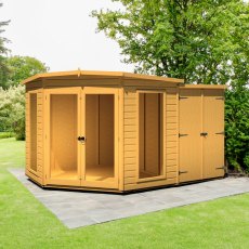 8x12 Shire Barclay Corner Summerhouse with Side Shed - lifestyle on concrete base