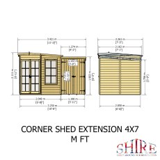 7x11 Shire Hampton Premium Corner Summerhouse with Side Shed - dimensions