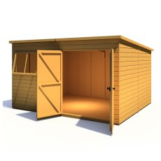 12x10 Shire Ranger Premium Pent Shed With Double Doors - isolated angle view, doors open