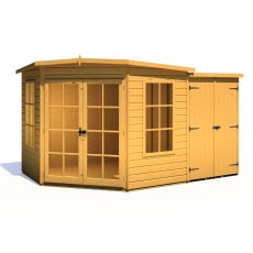 8x12 Shire Hampton Premium Corner Summerhouse with Side Shed - Isolated angle view