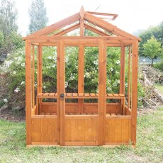 6 x 4 Shire Holkham Wooden Greenhouse - in situ, front view, vent open