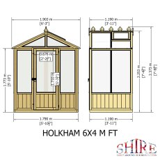 6 x 4 Shire Holkham Wooden Greenhouse - dimensions
