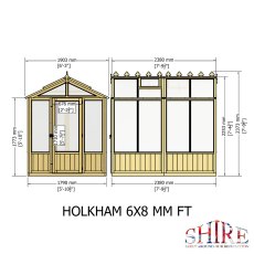 6 x 8 Shire Holkham Wooden Greenhouse - dimensions