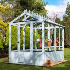 6 x 8 Shire Holkham Wooden Greenhouse - in situ - wide angle view