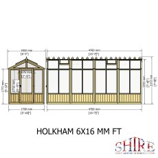 6 x 16 Shire Holkham Wooden Greenhouse - dimensions