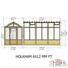 6 x 12 Shire Holkham Wooden Greenhouse - dimensions