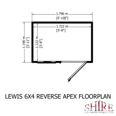 6x4 Shire Lewis Premium Reverse Apex Shed Door In Right Hand Side - footprint
