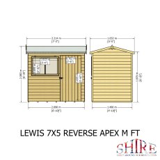 7x5 Shire Lewis Premium Reverse Apex Shed Door in Left Hand Side - dimensions