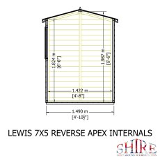 7x5 Shire Lewis Professional Reverse Apex Shed Door In Left Hand Side - side dimensions
