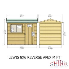 8x6 Shire Lewis Premium Reverse Apex Shed Door in Right Hand Side - dimensions