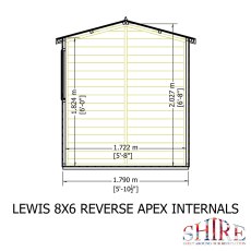 8x6 Shire Lewis Professional Reverse Apex Shed Door In Right Hand Side - side dimensions