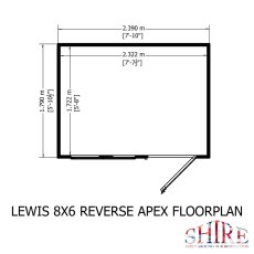 8x6 Shire Lewis Premium Reverse Apex Shed Door in Right Hand Side - footprint