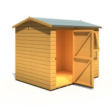 8x6 Shire Lewis Professional Reverse Apex Shed Door In Left Hand Side - Isolated wide angle view, doors open