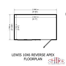 10x6 Shire Lewis Professional Reverse Apex Shed Door In Right Hand Side - footprint