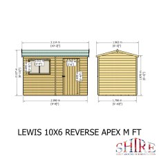 10x6 Shire Lewis Professional Reverse Apex Shed Door In Right Hand Side - dimensions