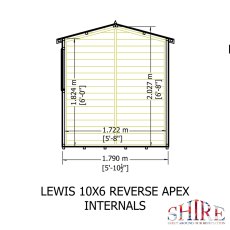 10x6 Shire Lewis Professional Reverse Apex Shed Door In Right Hand Side - side dimensions
