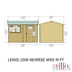 10x8 Shire Lewis Professional Reverse Apex Shed Door In Right Hand Side - dimensions