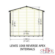 10x8 Shire Lewis Professional Reverse Apex Shed Door In Right Hand Side - side dimensions