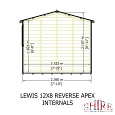 12x8 Shire Lewis Professional Reverse Apex Shed Door In Right Hand Side - side dimensions