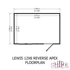 12x8 Shire Lewis Professional Reverse Apex Shed Door In Right Hand Side - footprint