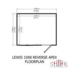 10x8 Shire Lewis Professional Reverse Apex Shed Door In Left Hand Side - footprint