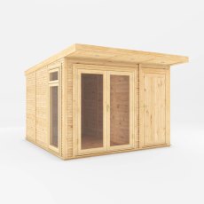3.00mx3.00m Mercia Insulated Garden Room With Side Shed - isolated angle view, doors closed