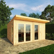 4.00mx4.00m Mercia Insulated Garden Room With Side Shed - in situ, doors closed