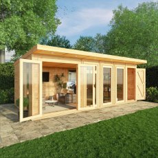 6.00mx3.00m Mercia Insulated Garden Room With Side Shed - in situ, doors open